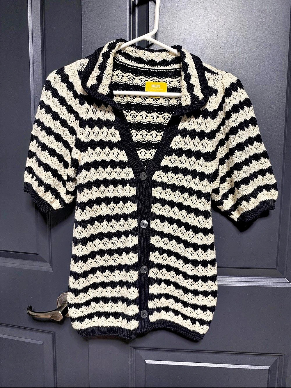 Maeve Striped Cotton Cardigan in Black & Cream Size Small